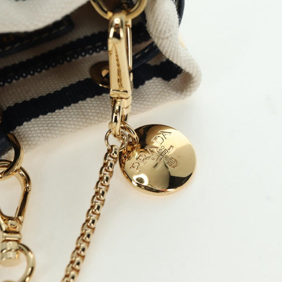PRADA Chain Shoulder Pouch Bag Canvas Gold Beige Auth 177142SM