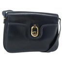 GUCCI Shoulder Bag Leather Navy Gold Auth 177154-1