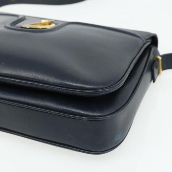 GUCCI Shoulder Bag Leather Navy Gold Auth 177154