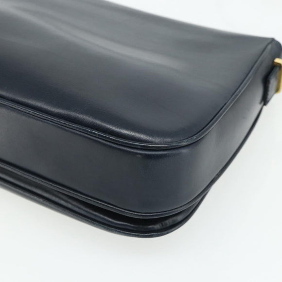 GUCCI Shoulder Bag Leather Navy Gold Auth 177154
