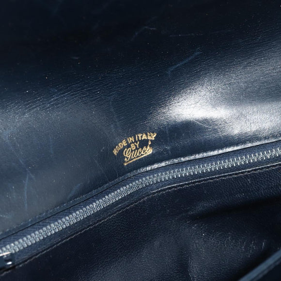 GUCCI Shoulder Bag Leather Navy Gold Auth 177154