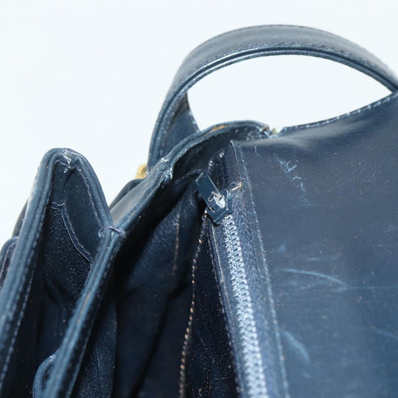 GUCCI Shoulder Bag Leather Navy Gold Auth 177154