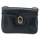 GUCCI Shoulder Bag Leather Navy Gold Auth 177154-2