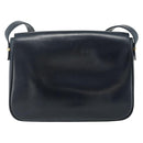 GUCCI Shoulder Bag Leather Navy Gold Auth 177154-3