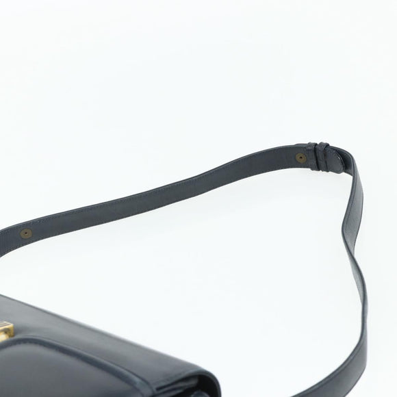 GUCCI Shoulder Bag Leather Navy Gold Auth 177154