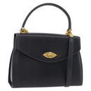 BALLY Hand Bag Leather 2way Navy Gold Auth 177155A-1