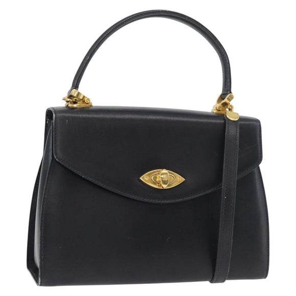 BALLY Hand Bag Leather 2way Navy Gold Auth 177155A