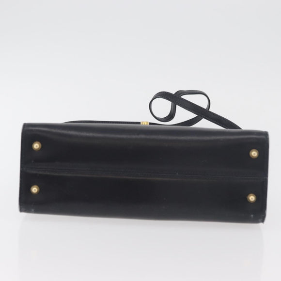BALLY Hand Bag Leather 2way Navy Gold Auth 177155A