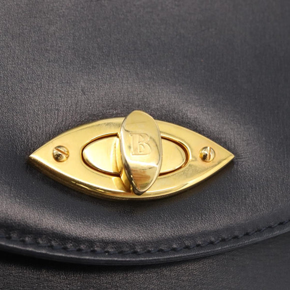 BALLY Hand Bag Leather 2way Navy Gold Auth 177155A
