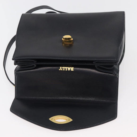 BALLY Hand Bag Leather 2way Navy Gold Auth 177155A