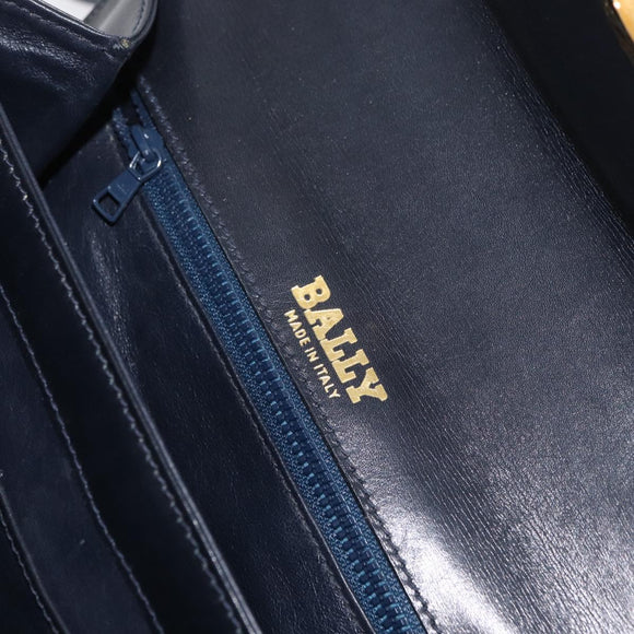 BALLY Hand Bag Leather 2way Navy Gold Auth 177155A