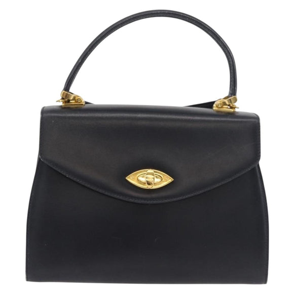 BALLY Hand Bag Leather 2way Navy Gold Auth 177155A