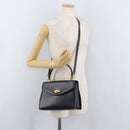 BALLY Hand Bag Leather 2way Navy Gold Auth 177155A-27