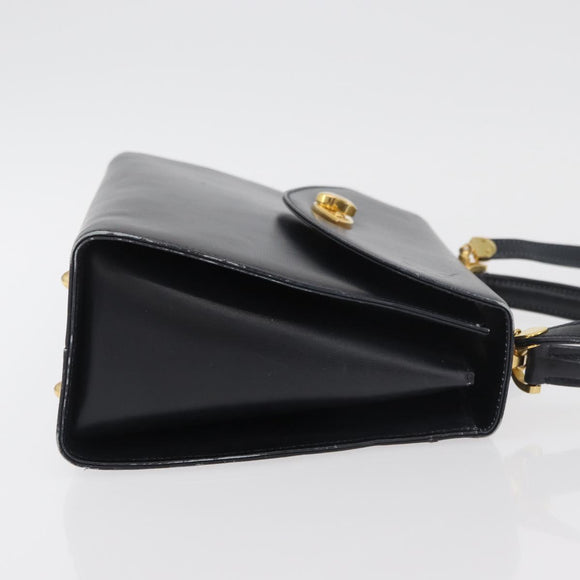 BALLY Hand Bag Leather 2way Navy Gold Auth 177155A