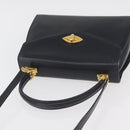 BALLY Hand Bag Leather 2way Navy Gold Auth 177155A-6