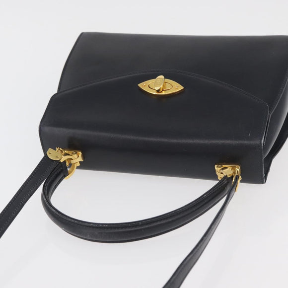 BALLY Hand Bag Leather 2way Navy Gold Auth 177155A