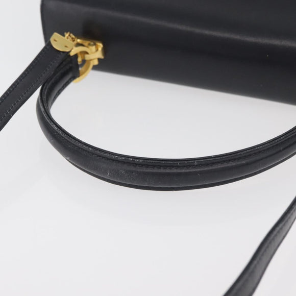 BALLY Hand Bag Leather 2way Navy Gold Auth 177155A
