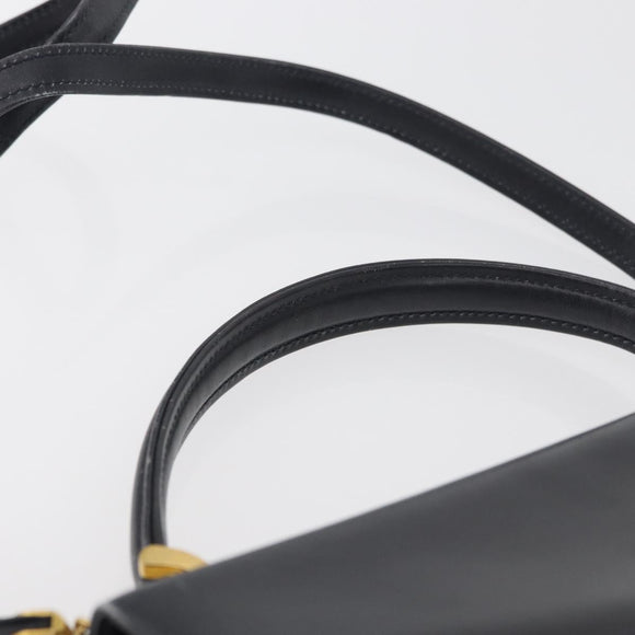 BALLY Hand Bag Leather 2way Navy Gold Auth 177155A