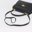 BALLY Hand Bag Leather 2way Navy Gold Auth 177155A-9
