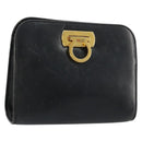 Salvatore Ferragamo Gancini Shoulder Bag Leather Navy Gold Auth 177157-1