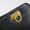 Salvatore Ferragamo Gancini Shoulder Bag Leather Navy Gold Auth 177157-9