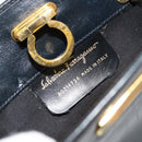 Salvatore Ferragamo Gancini Shoulder Bag Leather Navy Gold Auth 177157-12