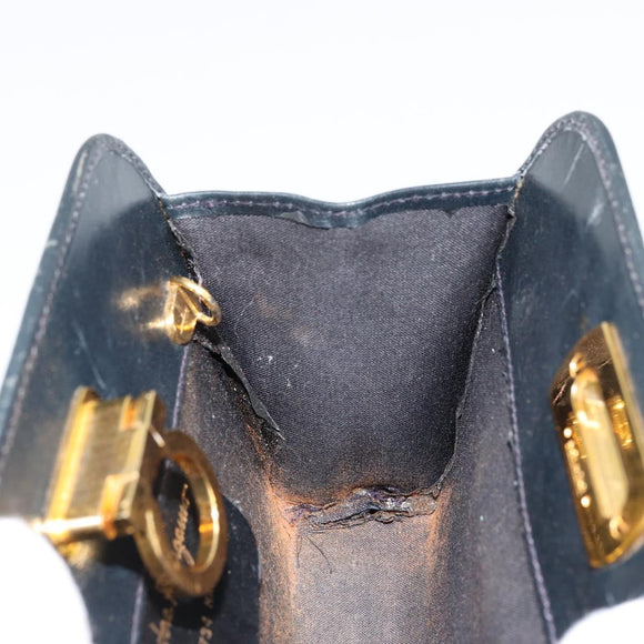 Salvatore Ferragamo Gancini Shoulder Bag Leather Navy Gold Auth 177157