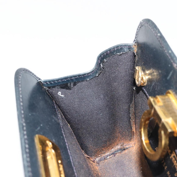 Salvatore Ferragamo Gancini Shoulder Bag Leather Navy Gold Auth 177157
