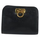 Salvatore Ferragamo Gancini Shoulder Bag Leather Navy Gold Auth 177157-13