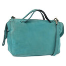 BALLY Hand Bag Suede 2way Light Blue Gold Auth 177158A-1