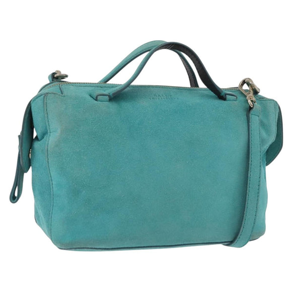 BALLY Hand Bag Suede 2way Light Blue Gold Auth 177158A