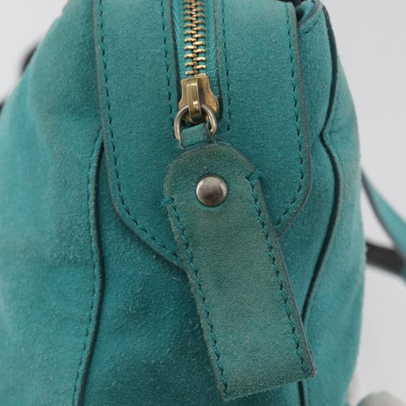 BALLY Hand Bag Suede 2way Light Blue Gold Auth 177158A