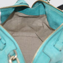 BALLY Hand Bag Suede 2way Light Blue Gold Auth 177158A-21