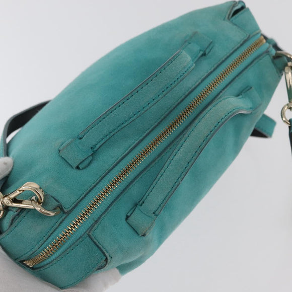 BALLY Hand Bag Suede 2way Light Blue Gold Auth 177158A