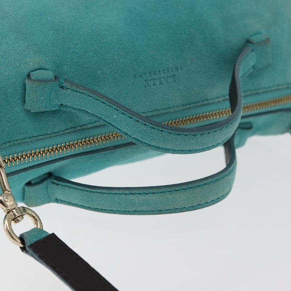 BALLY Hand Bag Suede 2way Light Blue Gold Auth 177158A