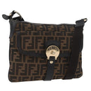 FENDI Zucca Canvas Shoulder Bag Black Brown Auth 177159A-1