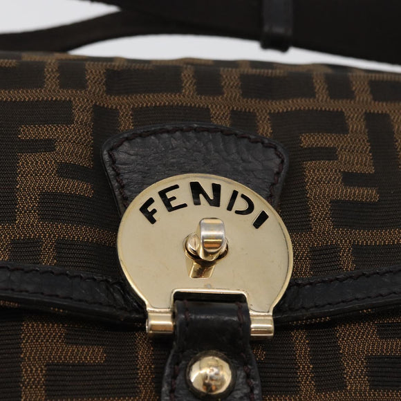 FENDI Zucca Canvas Shoulder Bag Black Brown Auth 177159A
