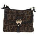 FENDI Zucca Canvas Shoulder Bag Black Brown Auth 177159A-13