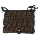 FENDI Zucca Canvas Shoulder Bag Black Brown Auth 177159A-2