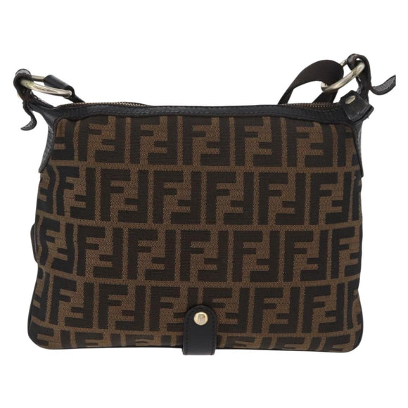 FENDI Zucca Canvas Shoulder Bag Black Brown Auth 177159A