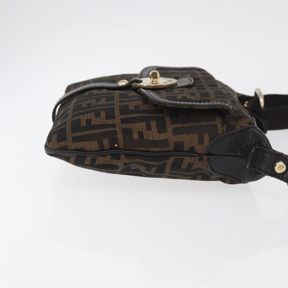FENDI Zucca Canvas Shoulder Bag Black Brown Auth 177159A