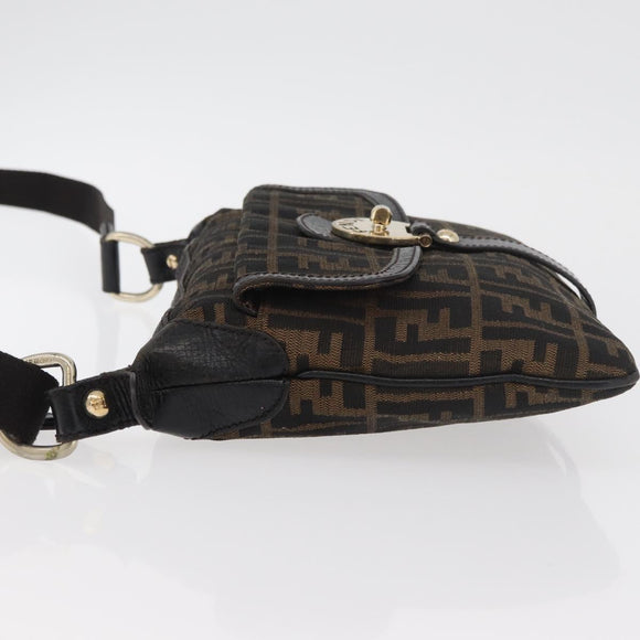 FENDI Zucca Canvas Shoulder Bag Black Brown Auth 177159A