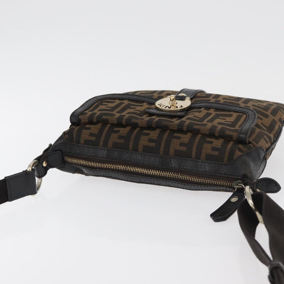 FENDI Zucca Canvas Shoulder Bag Black Brown Auth 177159A