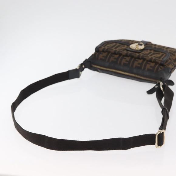FENDI Zucca Canvas Shoulder Bag Black Brown Auth 177159A