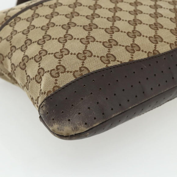 GUCCI GG Canvas Shoulder Bag Beige Silver 145857 Auth 177160