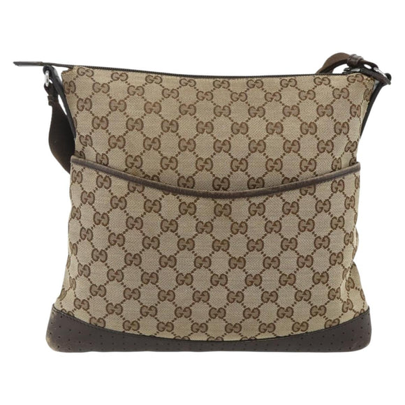 GUCCI GG Canvas Shoulder Bag Beige Silver 145857 Auth 177160
