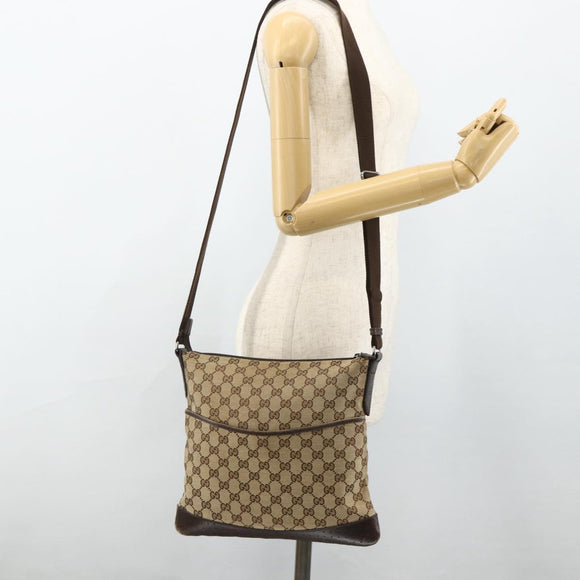 GUCCI GG Canvas Shoulder Bag Beige Silver 145857 Auth 177160