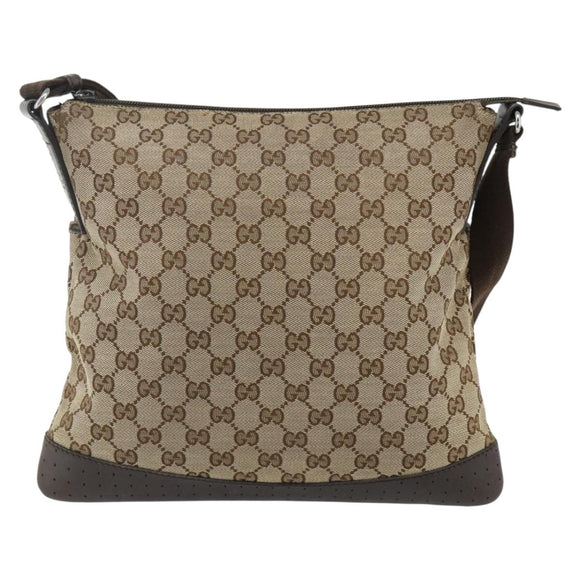 GUCCI GG Canvas Shoulder Bag Beige Silver 145857 Auth 177160