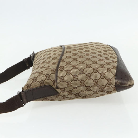 GUCCI GG Canvas Shoulder Bag Beige Silver 145857 Auth 177160