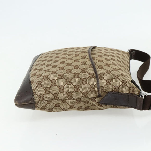 GUCCI GG Canvas Shoulder Bag Beige Silver 145857 Auth 177160